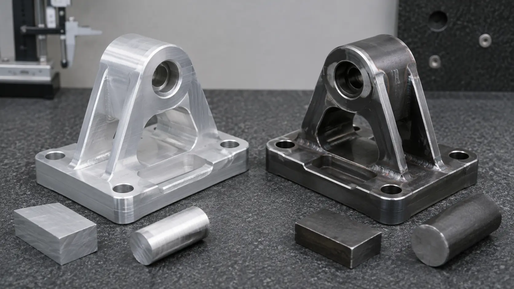 Geometrisch vergleichbare Maschinenhalterungen aus Aluminium und Stahl